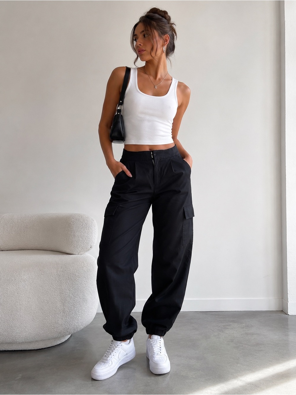 A New Day Size 4 Black Cargo Joggers Elastic Waist